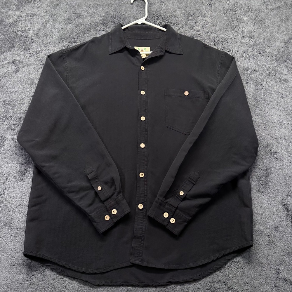 Joe Marlin Mens XL Black Long Sleeve Button Down Shirt Rayon Blend Tropical